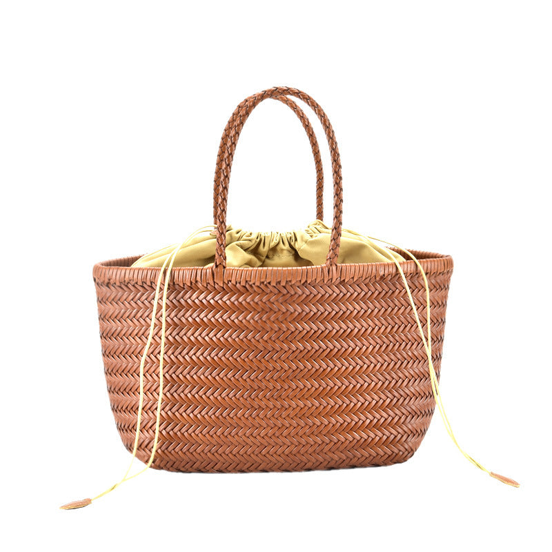 Woven Genuine Leather French Vegetable Basket Bag