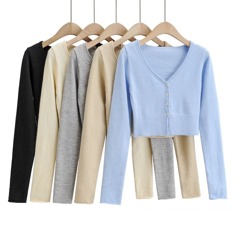 Long Sleeve Knitted Cardigan Bottoming Slim Fit Slimming Short Top