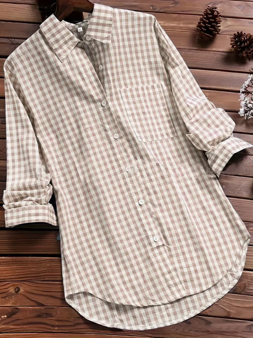 Plaid Long-sleeved Long-sleeved Long-sleeved Shirt With Buttons For Women