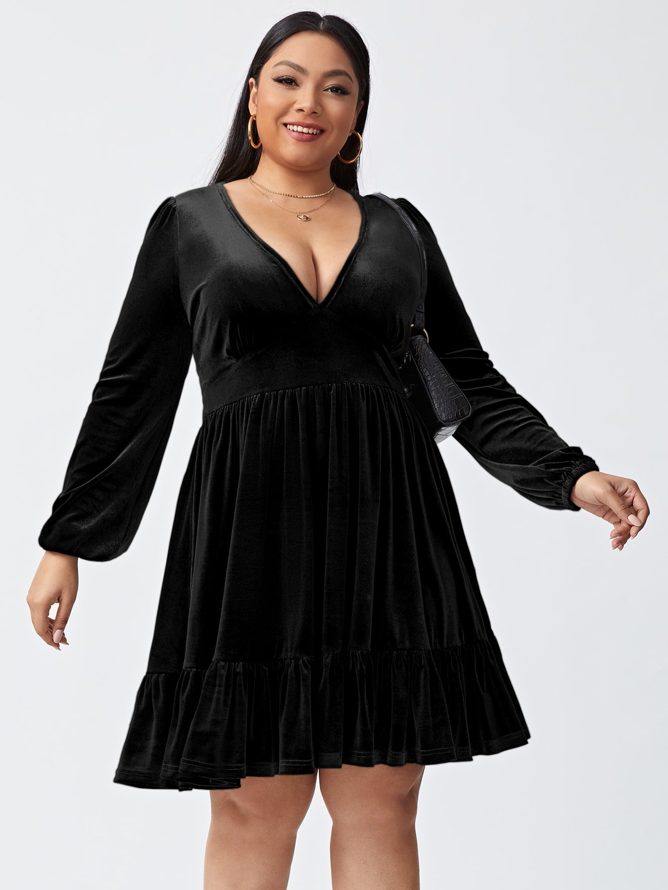 Women's Sexy Waist-controlled Large Hem Velvet Dress