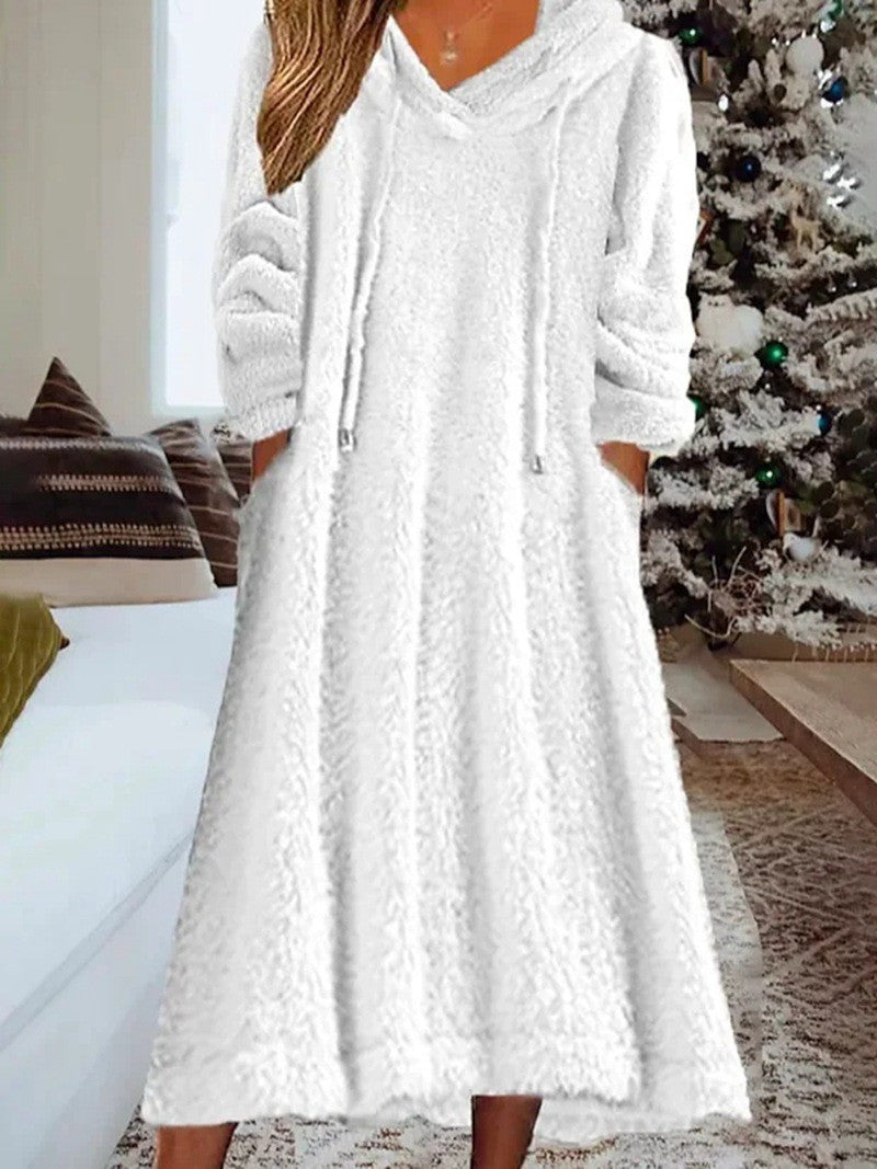 Loose Casual Fluff Hooded Long Sleeve Dress