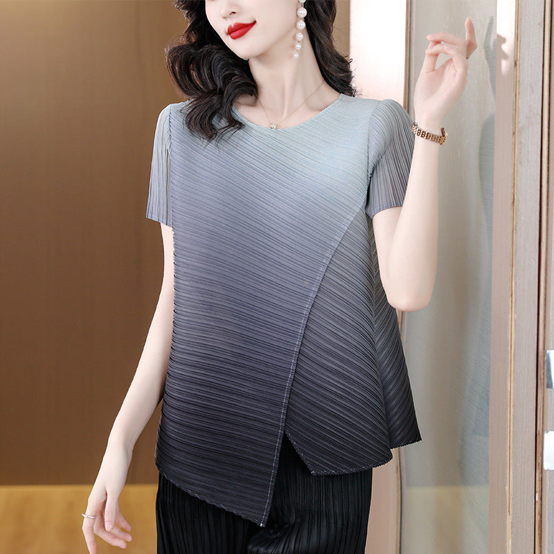 Irregular Fat Gradient Color Mm Loose Slim Fit Design Short Sleeve