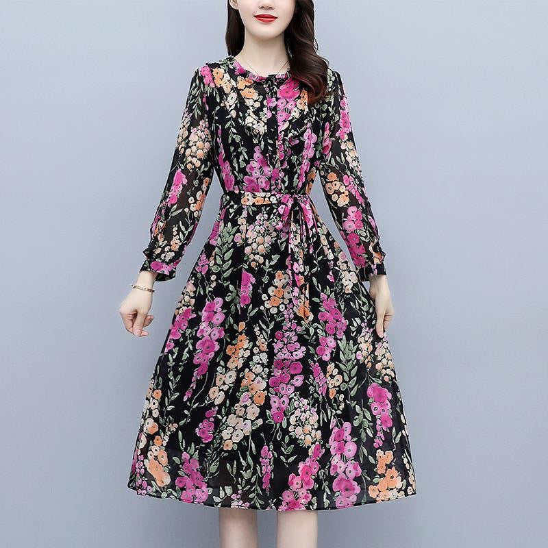 Spring And Autumn Chiffon Long Sleeve Dress