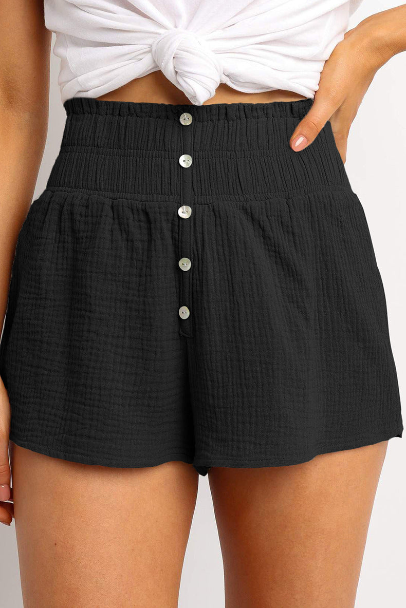 Women Clothing Short Summer Pleated Pocket A Line Stretch Lace Up High Waist Shorts