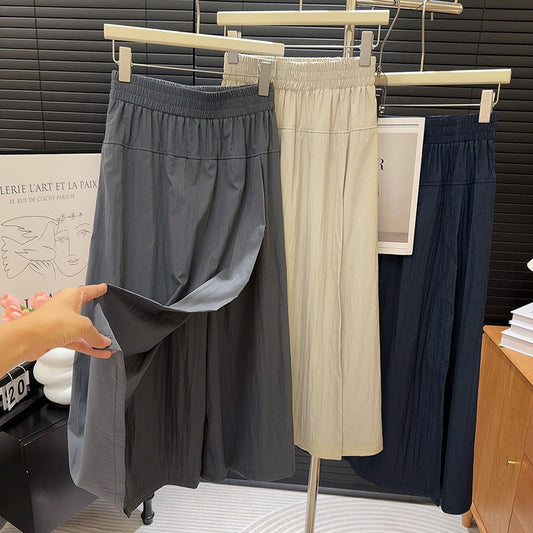 Arbeitskleidung Hosenrock Sommer Schlankheits Knöchellänge All-Match-Culottes Frauen All-Match Regenschirmförmiger Drapierter mittellanger A-Linien-Rock