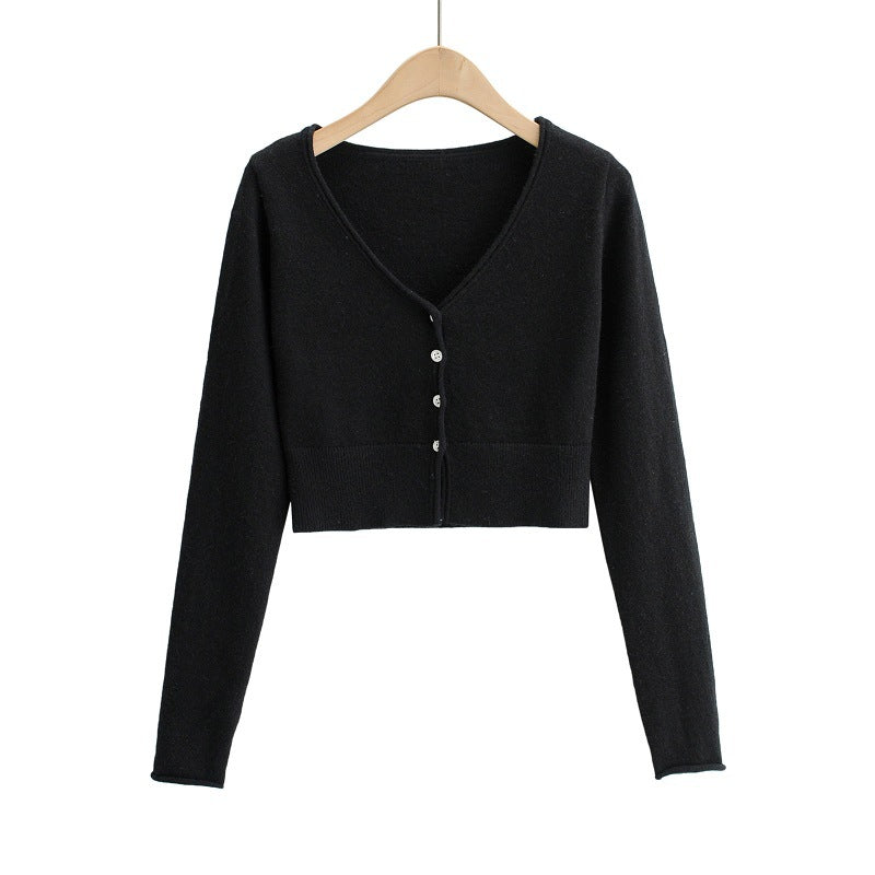 Long Sleeve Knitted Cardigan Bottoming Slim Fit Slimming Short Top