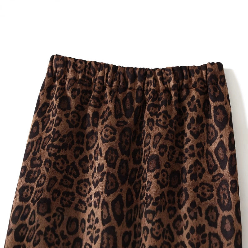 Herbst Faux Wildleder Elastische Taille Leopard Print Rock Hüfte Heben Verstecken Fleisch Hüfte Rock