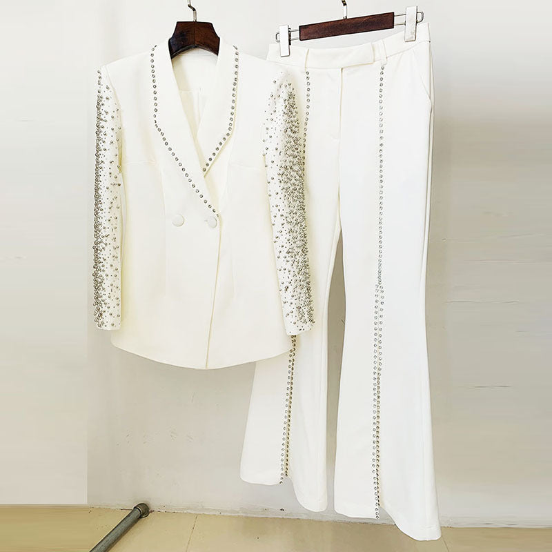 Heavy Industry Beads Diamond Blazer Split Trousers Suit Two Piece Suit