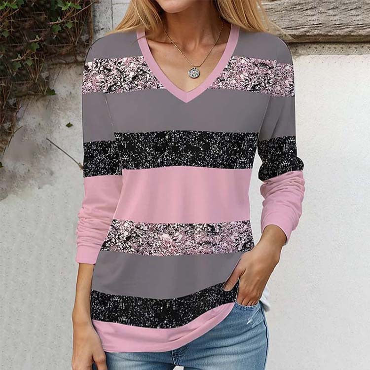 Women's Digital Printed V-neck Long Sleeve