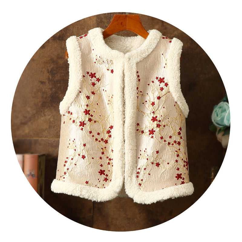 Round Neck Circle Lamb Plush Thickened Warm Cardigan