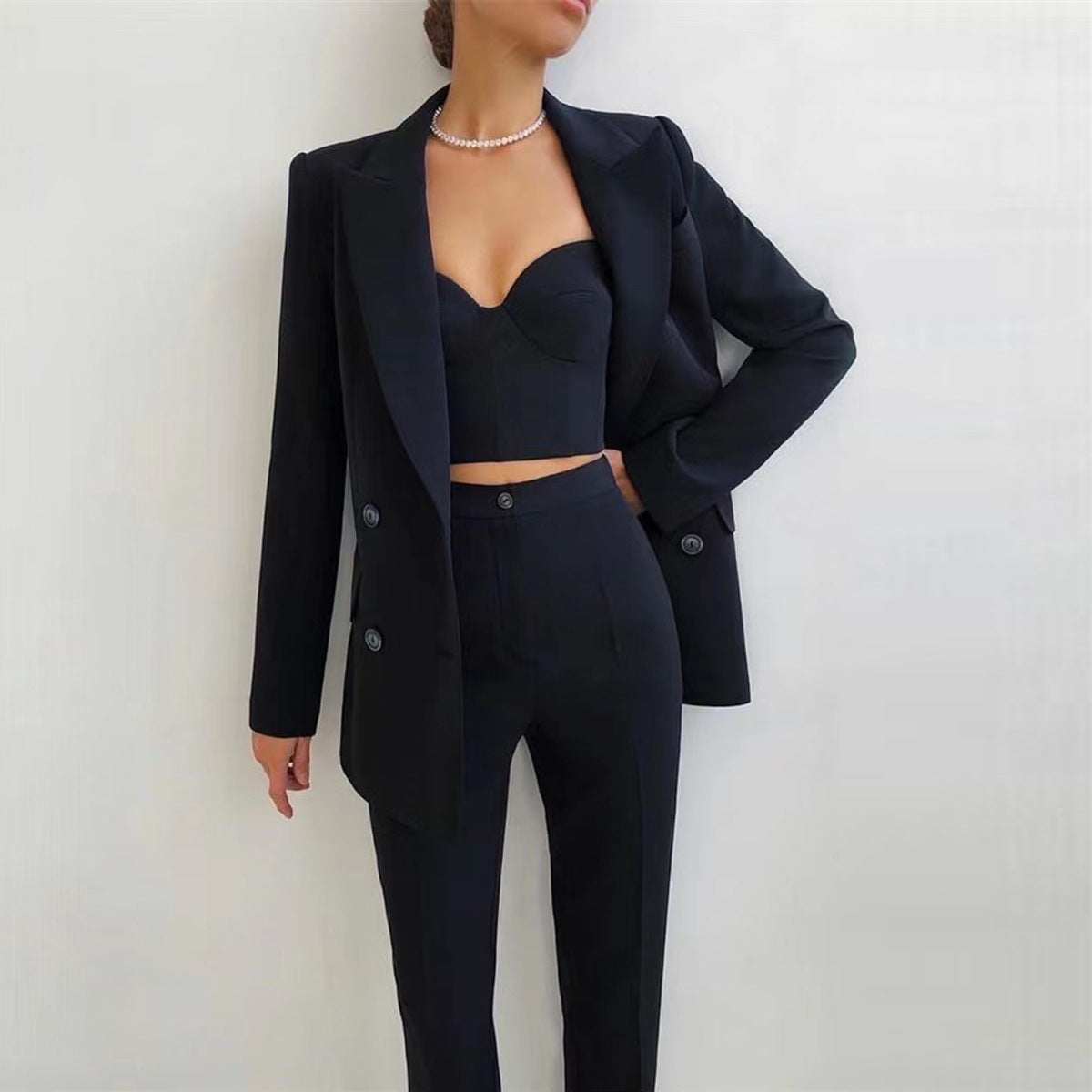 High Quality Casual Office Business Women plus Bra Pants Blazer Suit Set