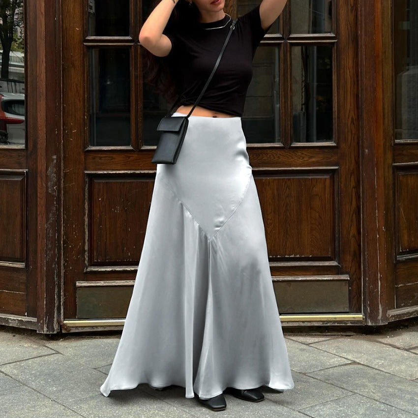 Vestido de satén con falda dividida para otoño e invierno, de satén, para mujer