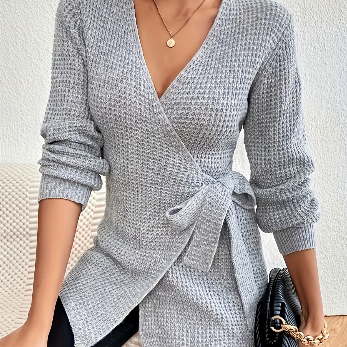 All-match Commute Knitted Lace-up Sweater