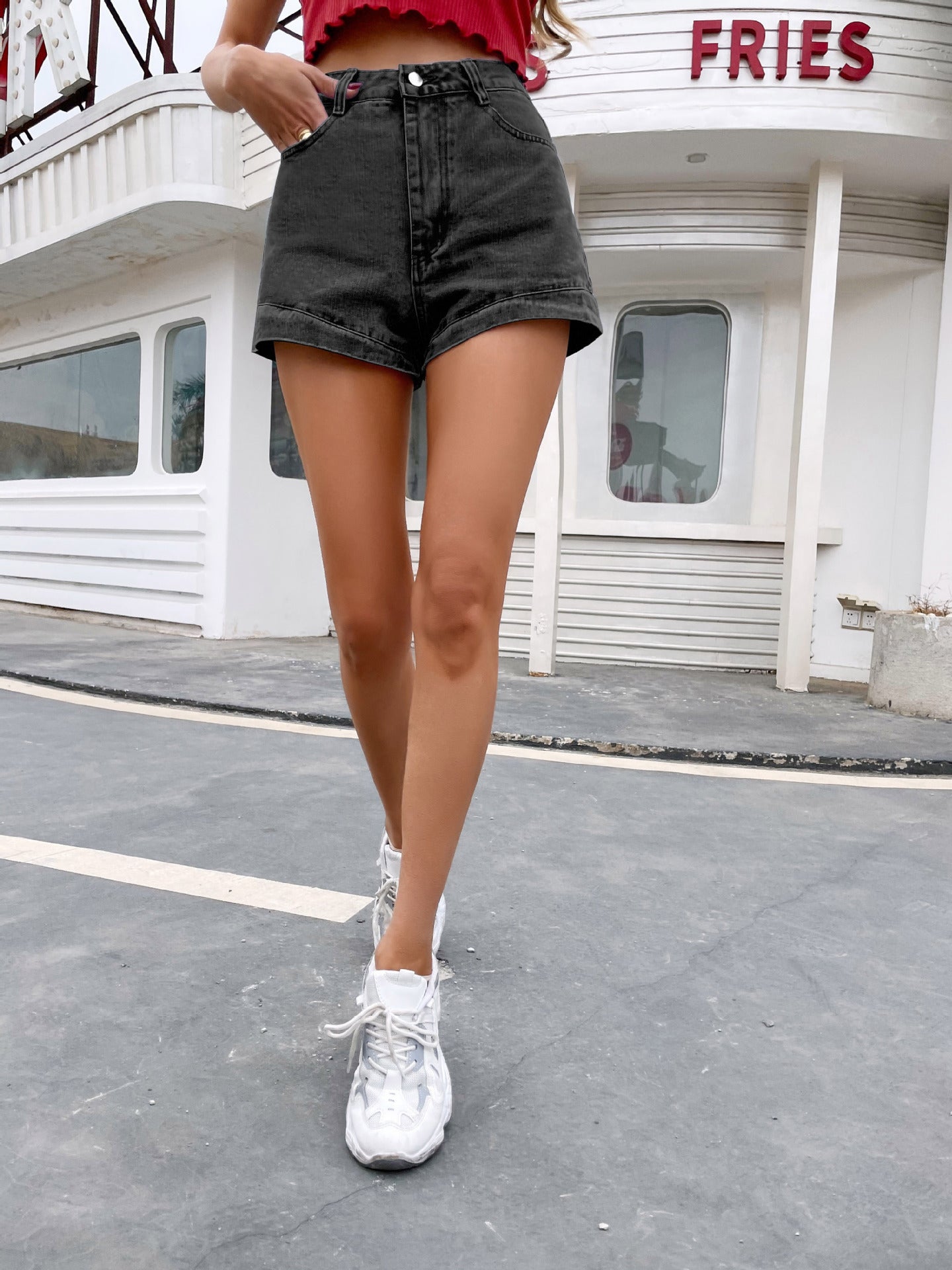 Women's High Waist Slimming And Tight Straight Denim Shorts