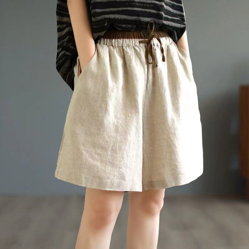 Linen Slim-looking Retro Hot Pants Season Thin Loose High Waist Casual