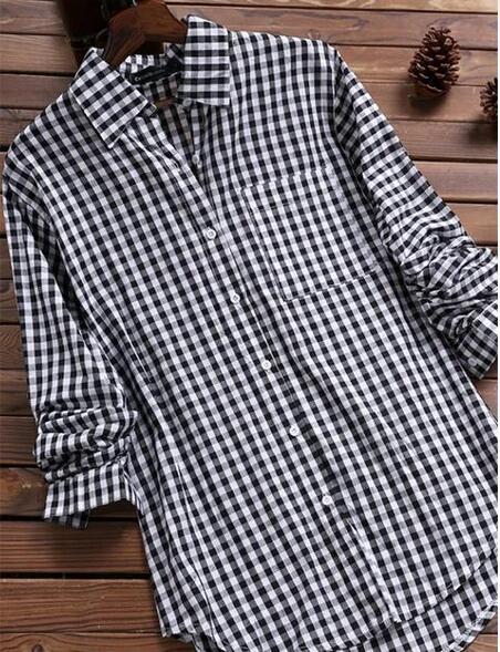 Plaid Long-sleeved Long-sleeved Long-sleeved Shirt With Buttons For Women