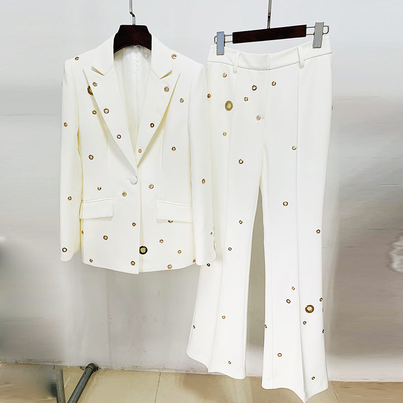 Goods Stars Heavy Industry Metal Hole One Button Blazer Trousers Blazer Suit Set Two Pieces