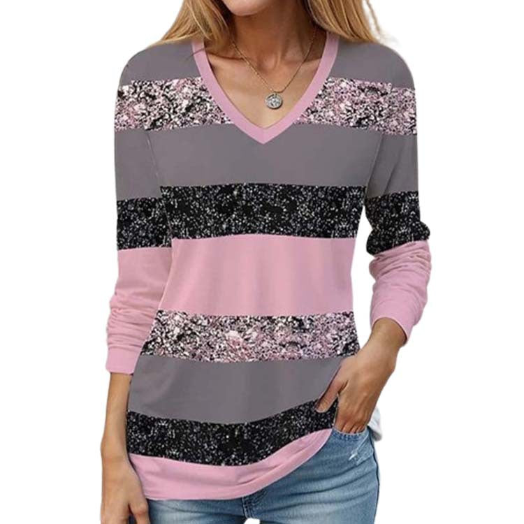 Women's Digital Printed V-neck Long Sleeve