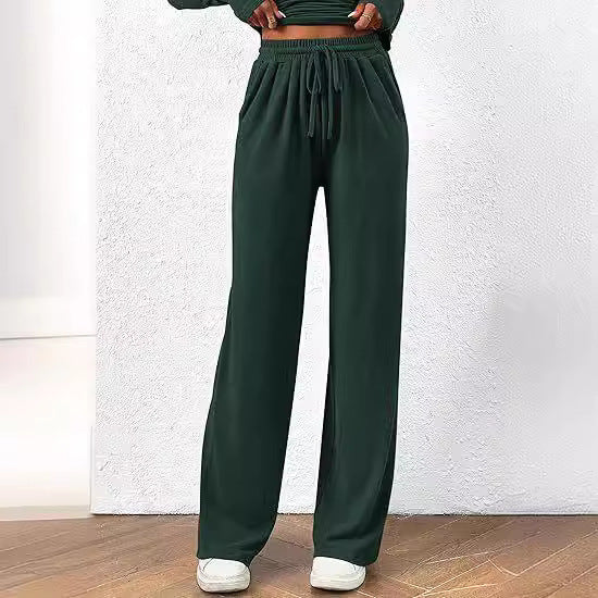 Traje informal de otoño, camiseta asimétrica de manga larga, pantalones de pierna ancha, ropa deportiva informal