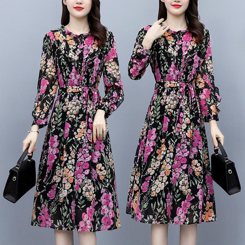 Spring And Autumn Chiffon Long Sleeve Dress