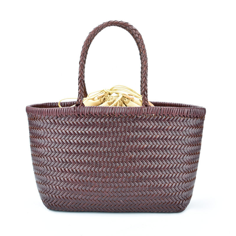 Woven Genuine Leather French Vegetable Basket Bag