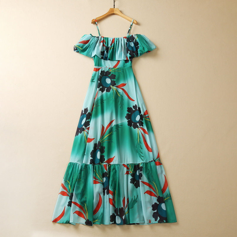 Lotus Leaf Collar Creative Printing High Waist Tube Top Dress