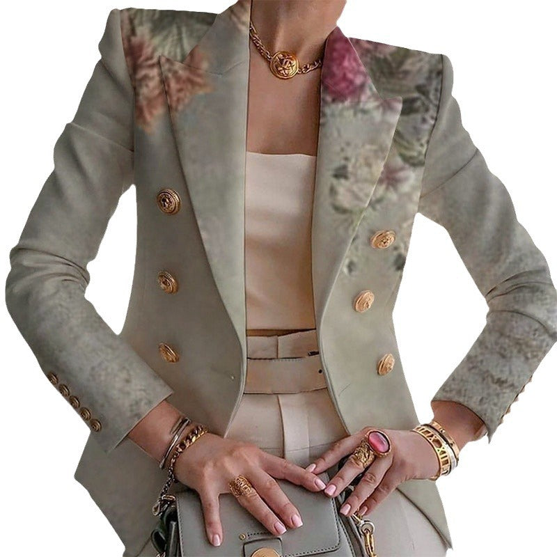 Women's Fall Lapels Elegant Slim-fit Digital 3D Printed Women's Suit Jacket