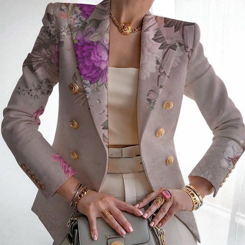 Women's Fall Lapels Elegant Slim-fit Digital 3D Printed Women's Suit Jacket