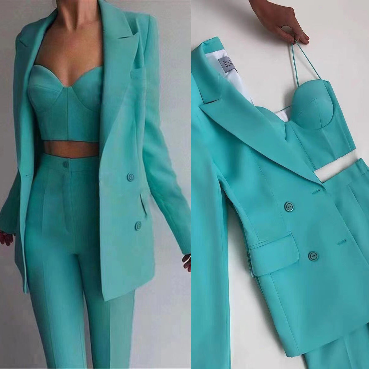 High Quality Casual Office Business Women plus Bra Pants Blazer Suit Set