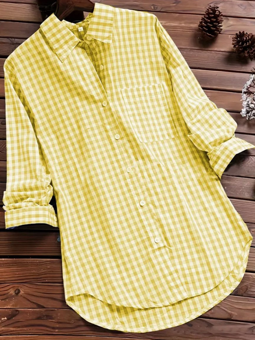 Plaid Long-sleeved Long-sleeved Long-sleeved Shirt With Buttons For Women