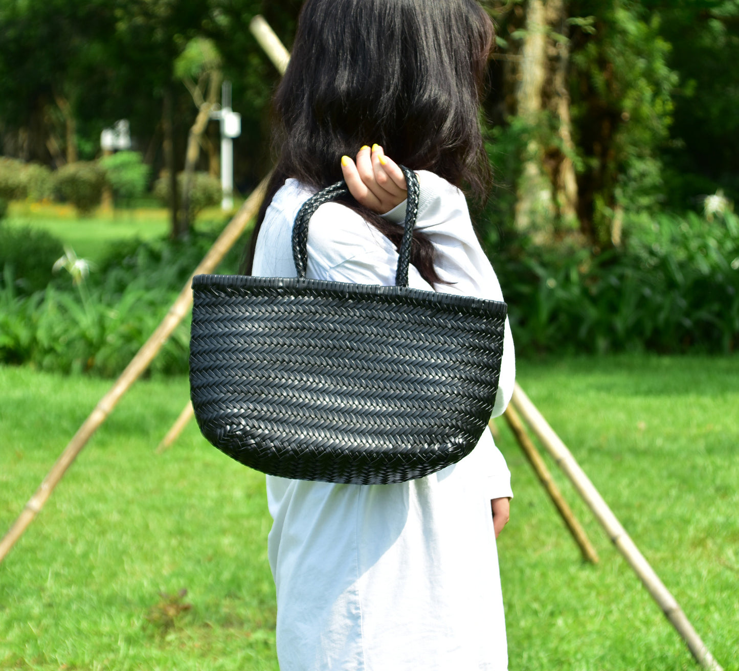 Woven Genuine Leather French Vegetable Basket Bag