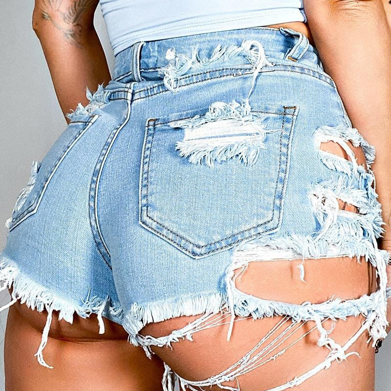 Jeans Women Summer Trendy High Waist Ripped Fringe Shorts