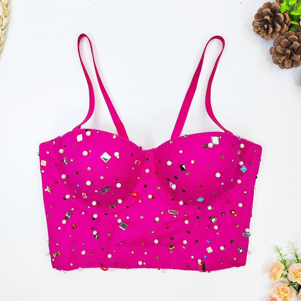 Colorful Acrylic Camisole Women Short Corset Rhinestone Tube Top Colorful Gem Corset Women