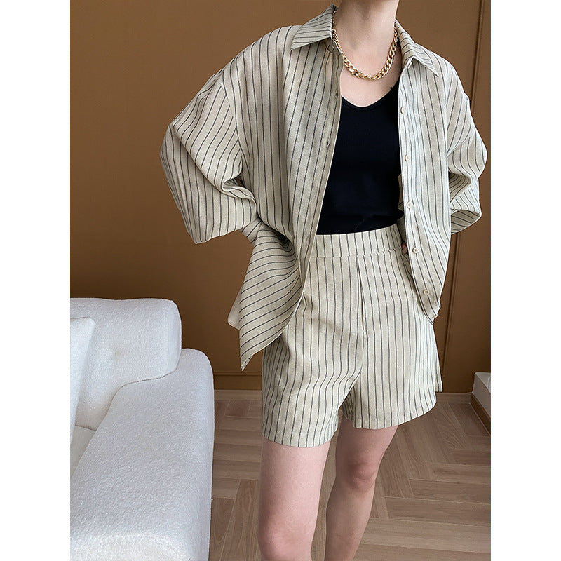 Morandi French Striped Sun Protection Shirt Shorts Two Piece Suit Early Spring