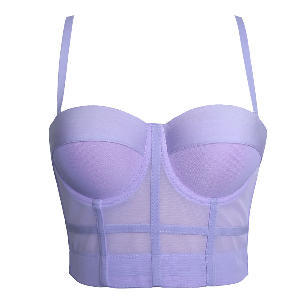 High Waist Slim Strap Vest with Chest Pad Outer Wear Boning Corset Bra Sexy Push up All-Match Solid Color Corset