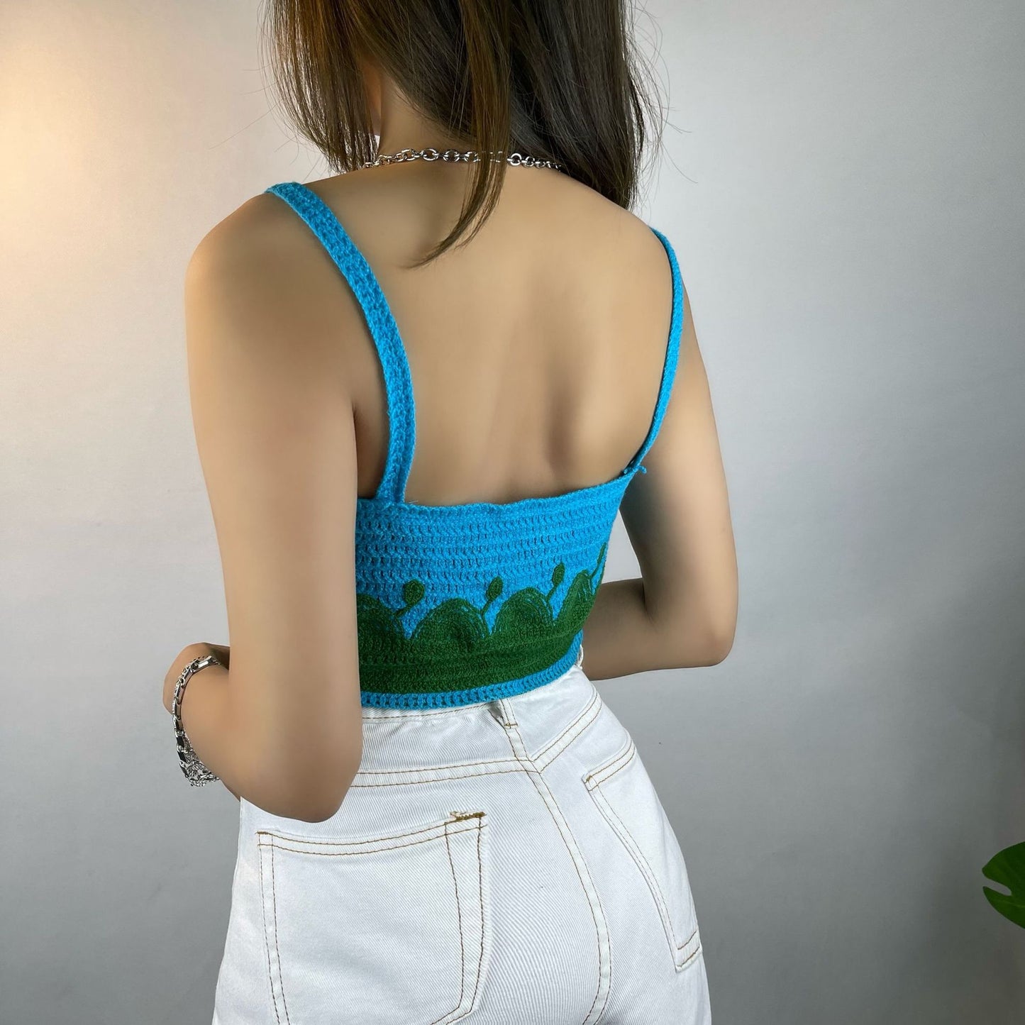 Spring Summer Fresh Blue Cloud Knitted Vest Camisole Exposed All Matching Short