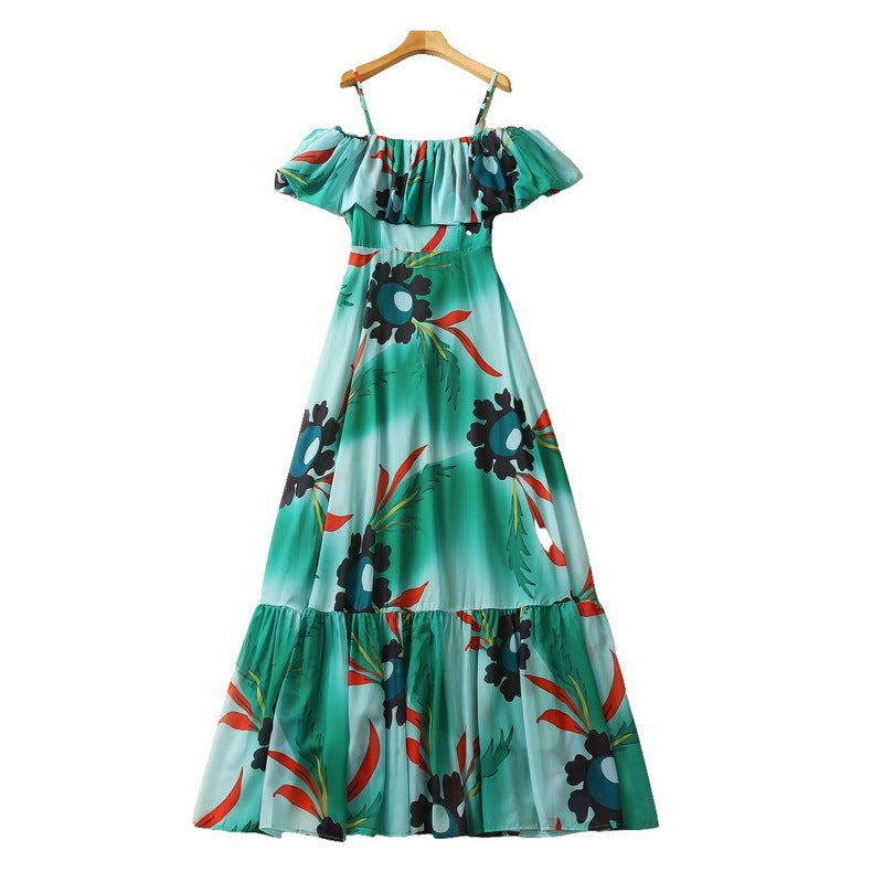 Lotus Leaf Collar Creative Printing High Waist Tube Top Dress