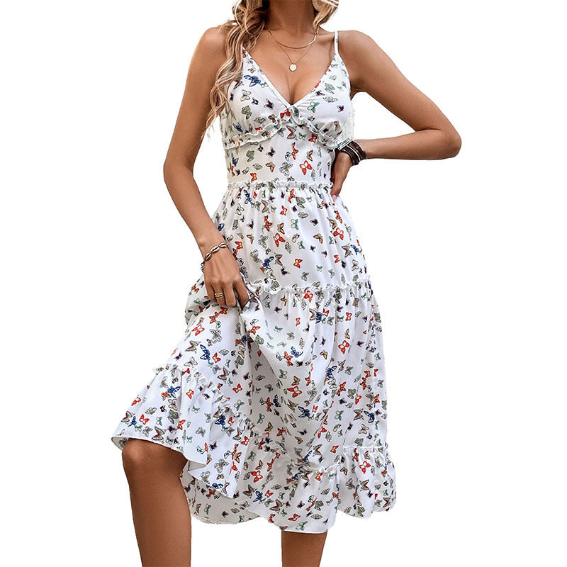 Women's Clothing V-neck Strap Printed Dress