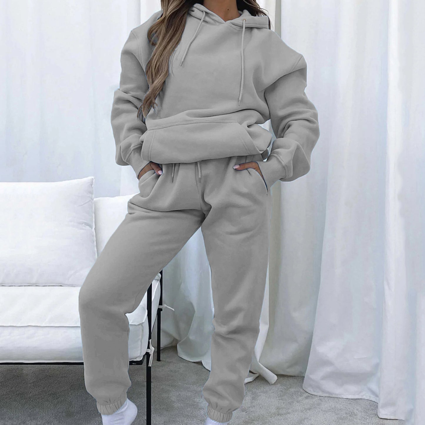 Women's Urban Leisure Pocket Long Sleeve Sweater Pants Suit