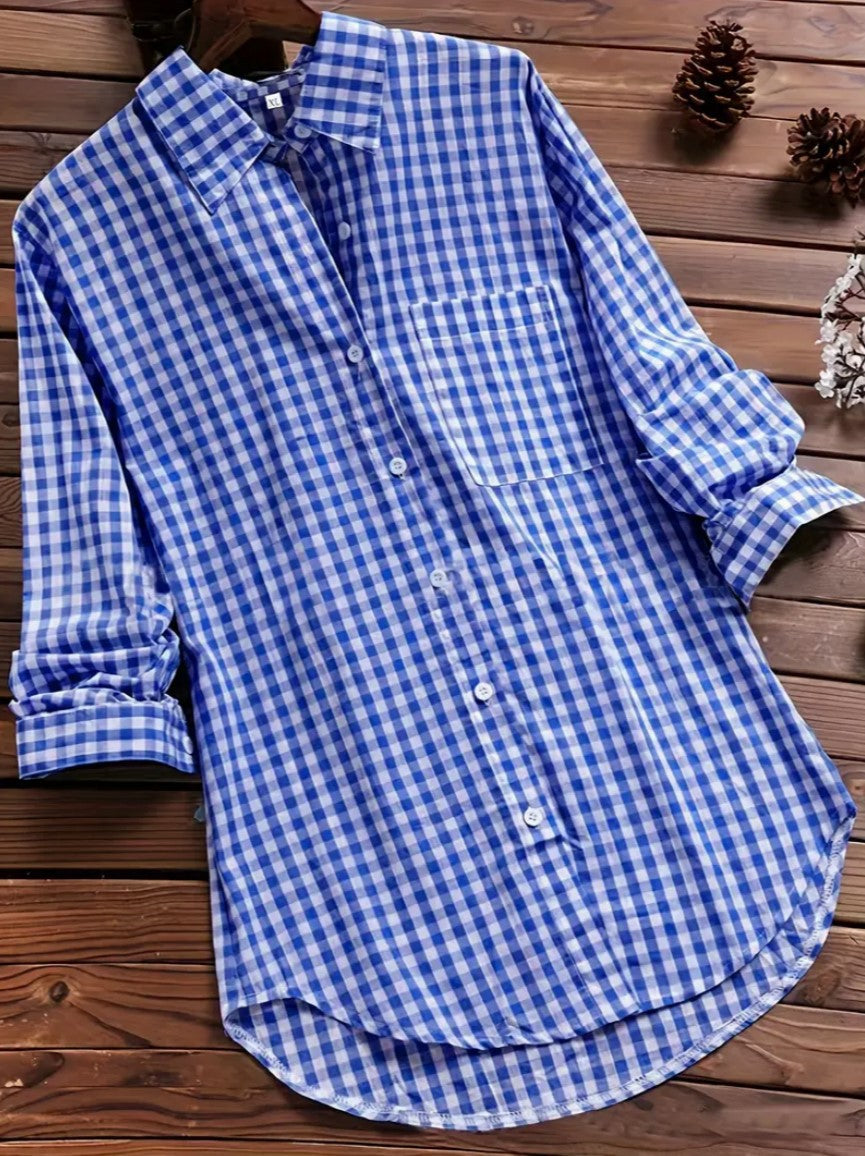 Plaid Long-sleeved Long-sleeved Long-sleeved Shirt With Buttons For Women