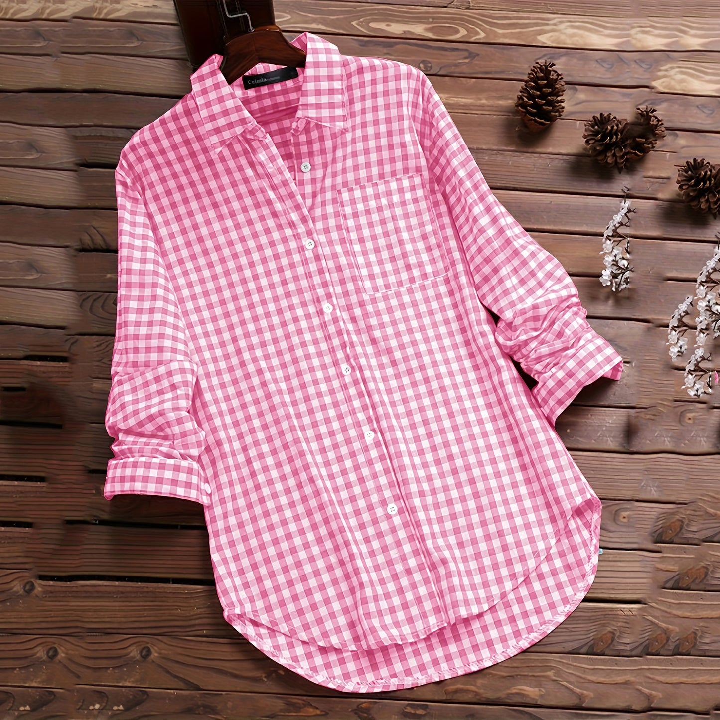 Plaid Long-sleeved Long-sleeved Long-sleeved Shirt With Buttons For Women