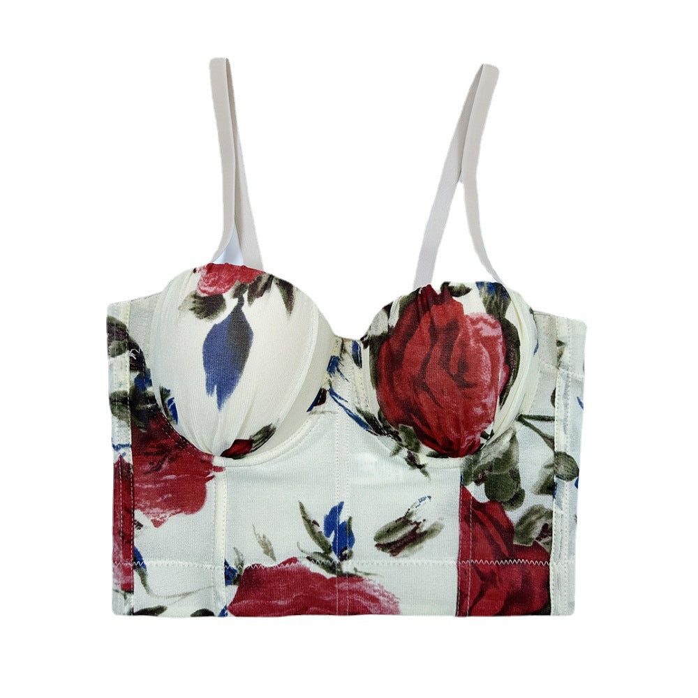 Chaleco estampado Ropa exterior Corsé corto deshuesado Corsé push up Body Shaping Corsé corto floral