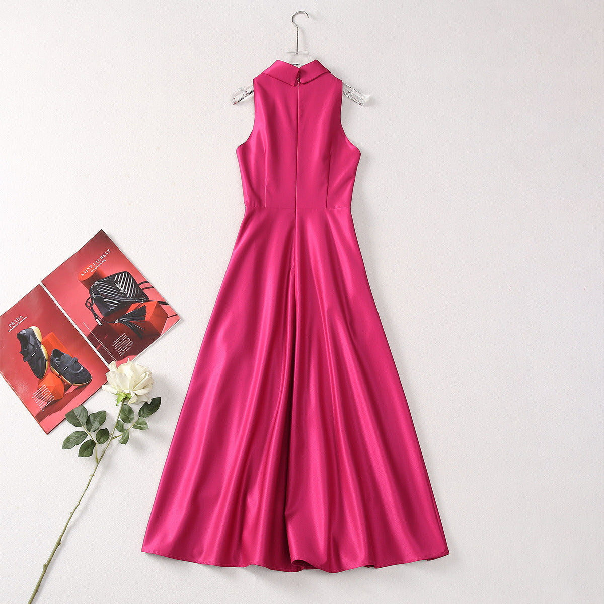 Rhinestone Buckle Sleeveless Cold-shoulder Fashion Dress