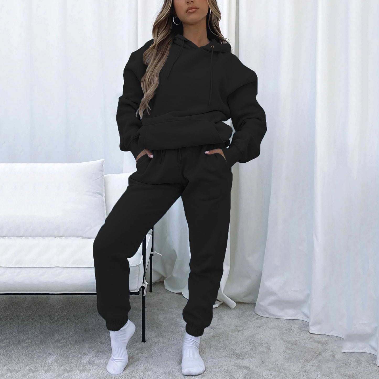 Women's Urban Leisure Pocket Long Sleeve Sweater Pants Suit