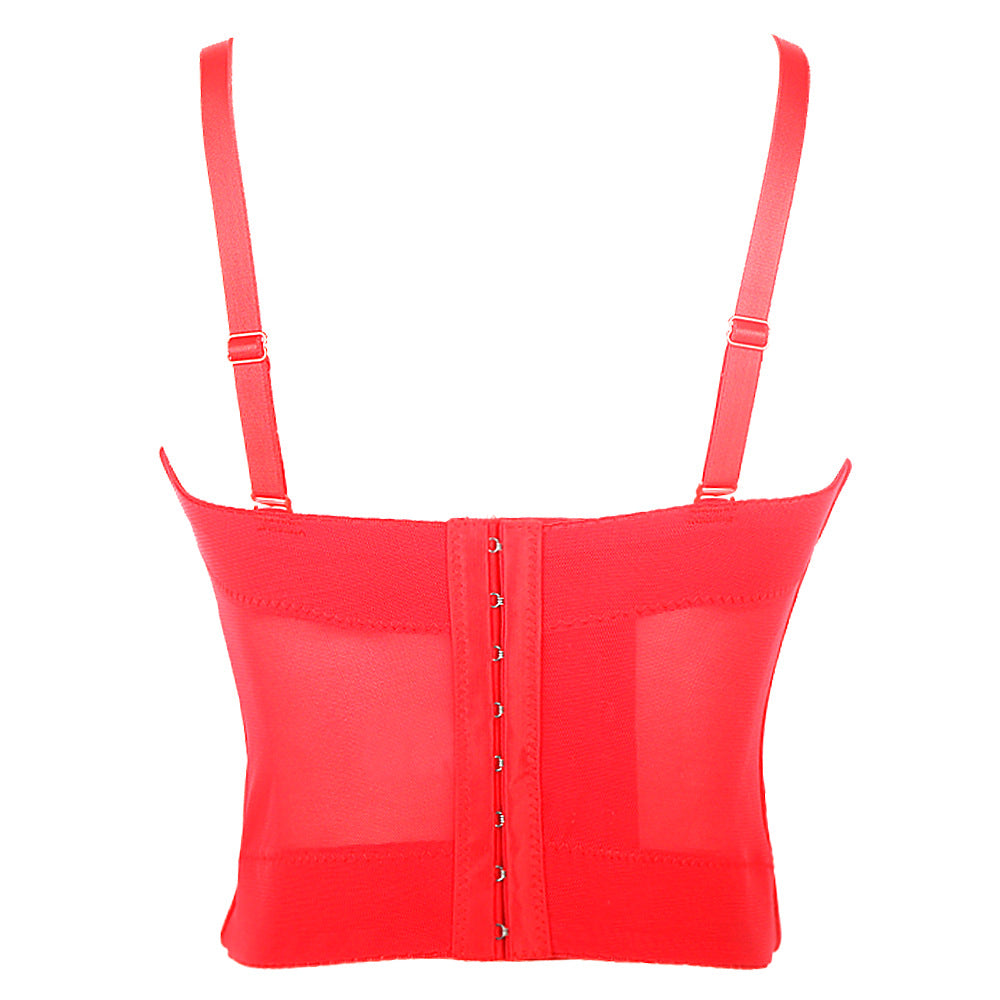 High Waist Slim Strap Vest with Chest Pad Outer Wear Boning Corset Bra Sexy Push up All-Match Solid Color Corset