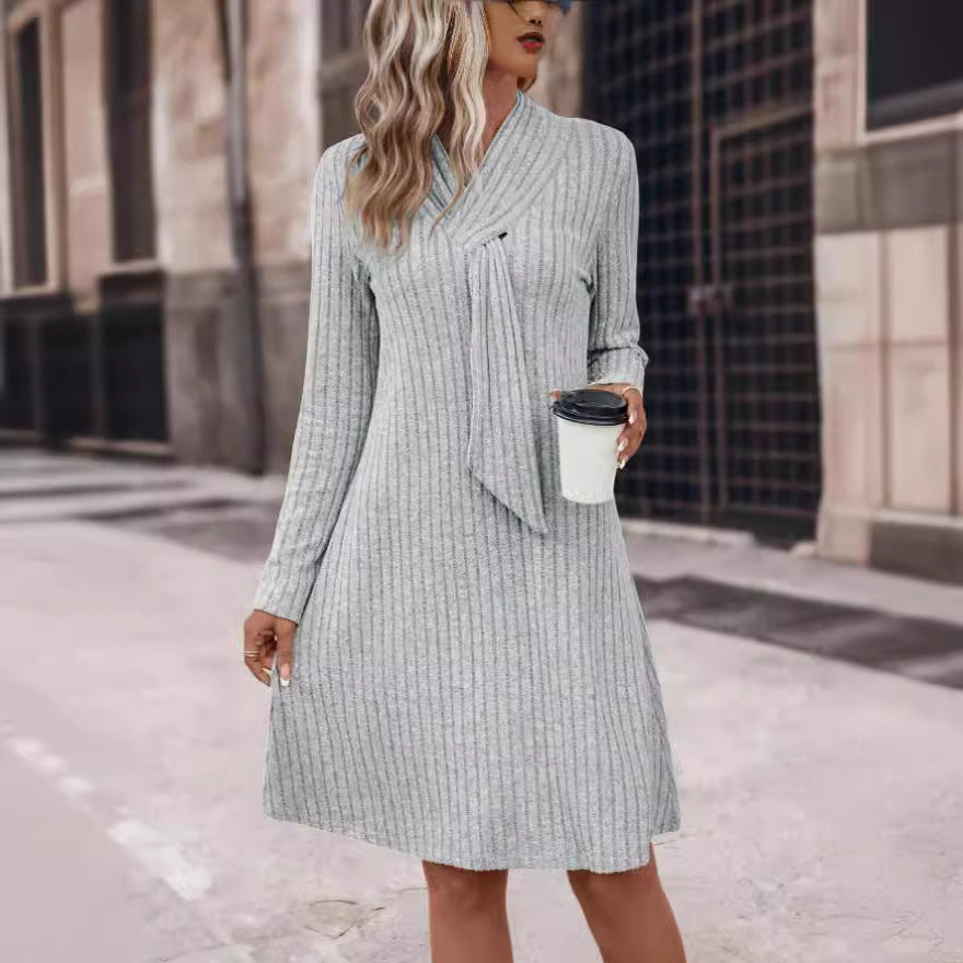 Long Sleeve Knitted Fitted Waist Dress