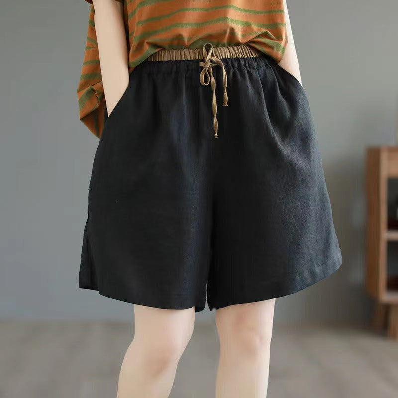 Linen Slim-looking Retro Hot Pants Season Thin Loose High Waist Casual