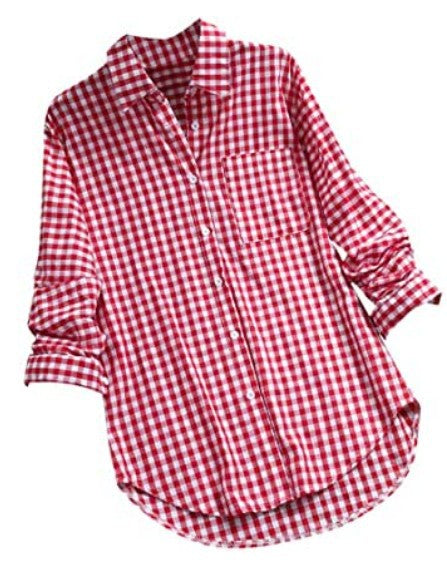 Plaid Long-sleeved Long-sleeved Long-sleeved Shirt With Buttons For Women