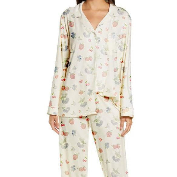 Ladies Two-piece Set Pajamas Long Sleeve Floral Fruit Printed