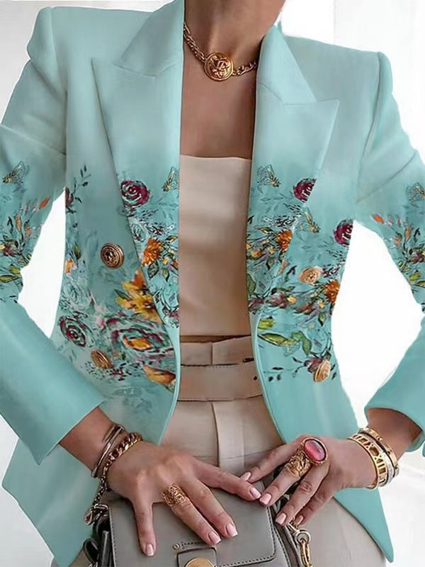 Women's Fall Lapels Elegant Slim-fit Digital 3D Printed Women's Suit Jacket